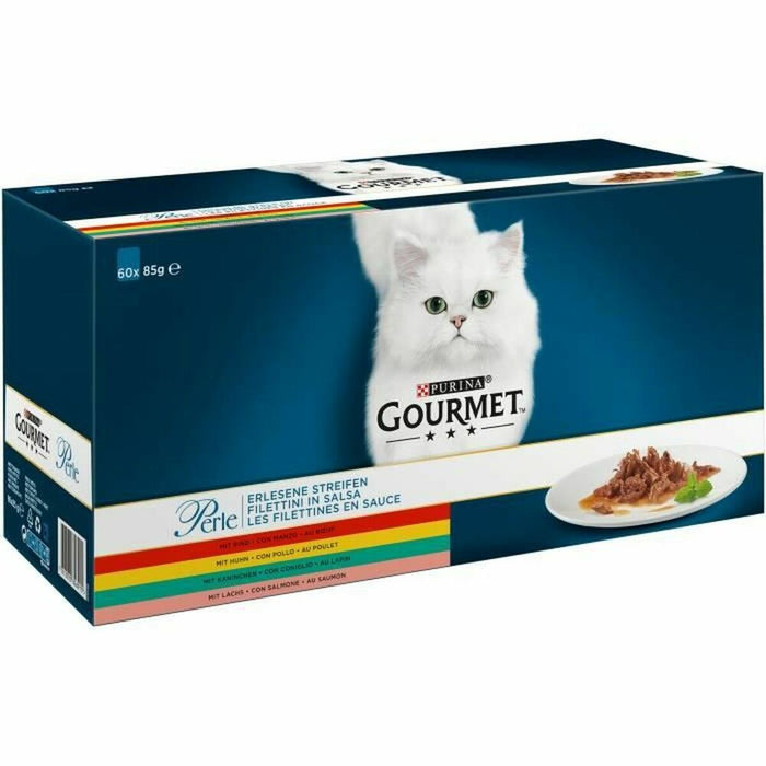 Cibo per gatti Gourmet Perle Mix Pollo Salmone Pesce Carne di vitello Coniglio 60 x 85 g