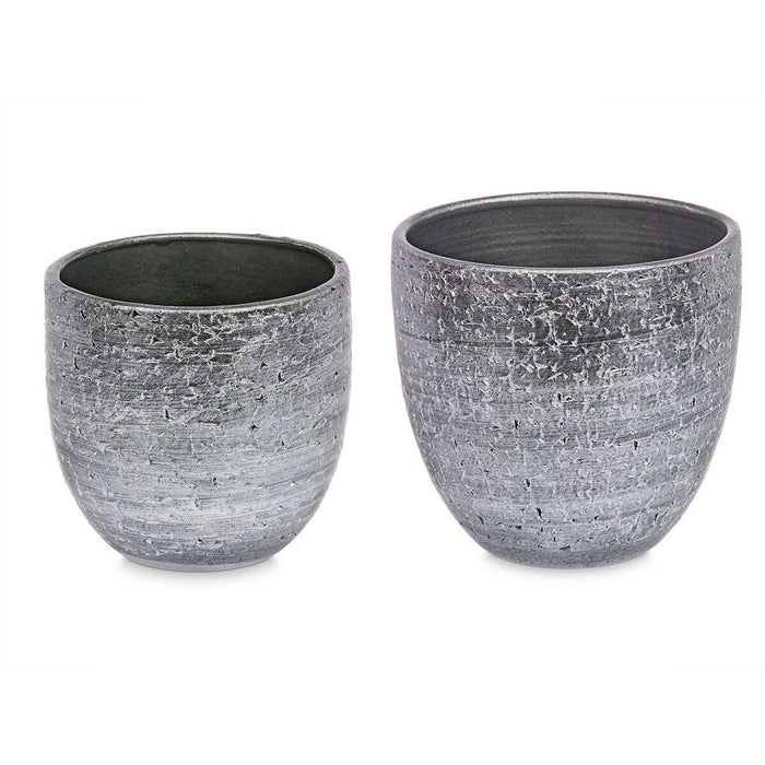 Set di Vasi Ø 20 cm Ø 25 cm 2 Pezzi Grigio Argentato Ceramica