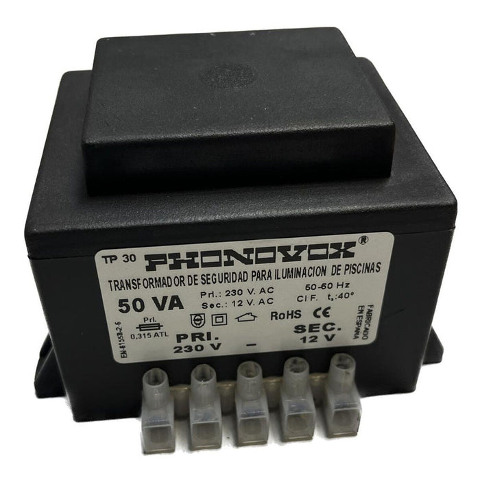 Trasformatore di sicurezza per l'illuminazione delle piscine PHONOVOX tp31050 50 VA 12 V 230 V 50-60 Hz 9,8 x 7,9 x 6,4 cm