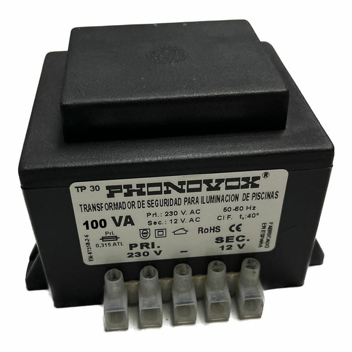 Trasformatore di sicurezza per l'illuminazione delle piscine PHONOVOX tp31100 100 VA 12 V 230 V 50-60 Hz 9,8 x 7,9 x 7,4 cm