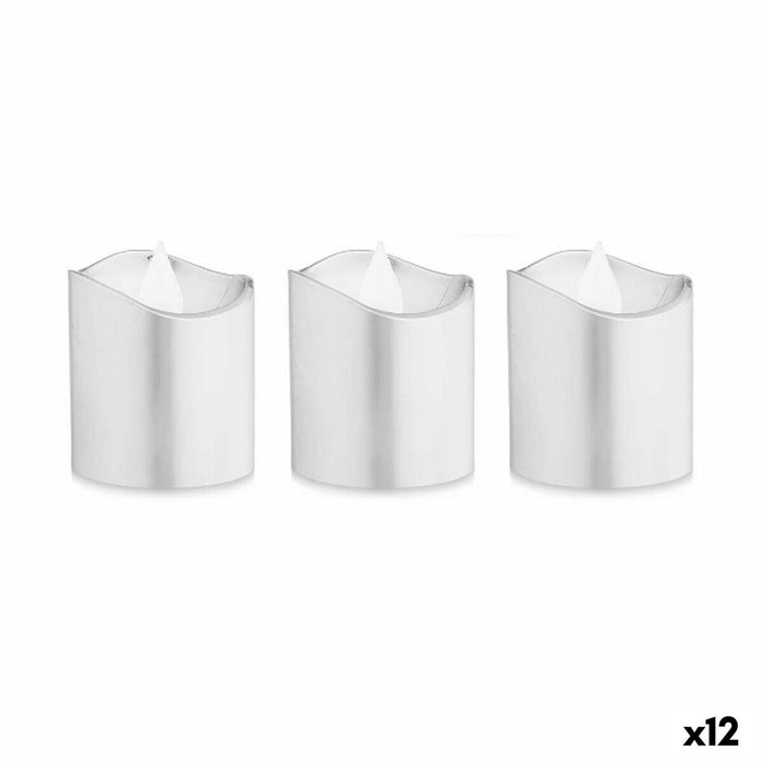 Set di Candele LED Argentato 3,7 x 3,7 x 5 cm (12 Unità)