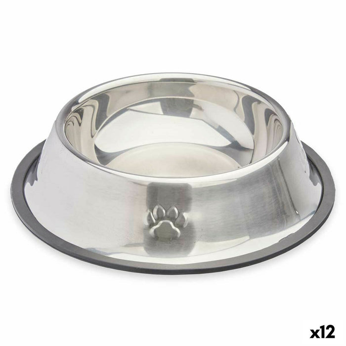 Ciotola per cani Argentato Grigio Gomma Metallo 22 x 6 x 22 cm (12 Unità)