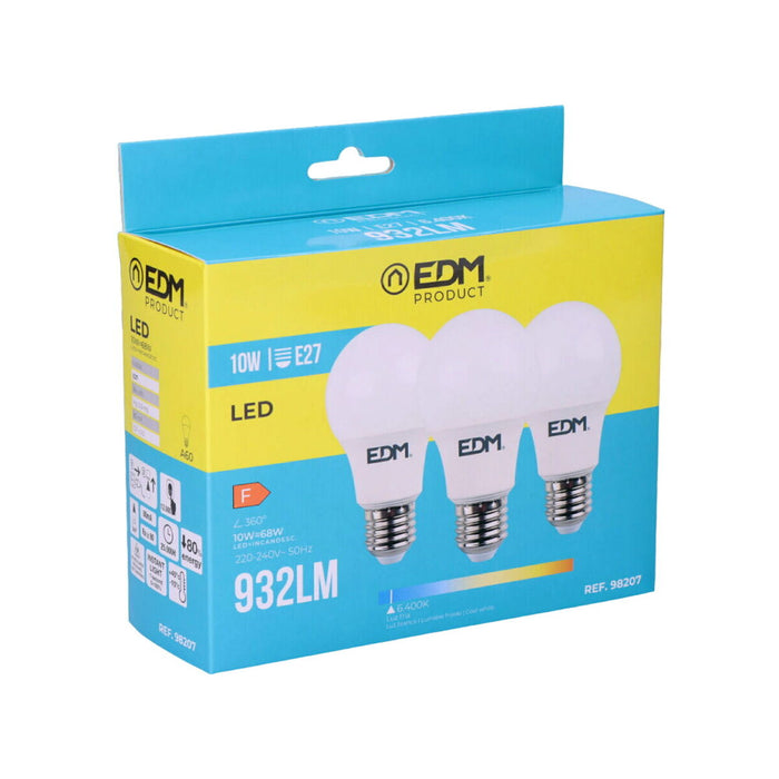 Confezione da 3 lampadine LED EDM F 10 W E27 810 Lm Ø 6 x 10,8 cm (6400 K)