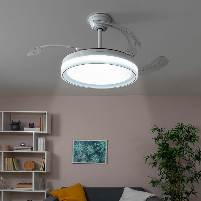 Ventilatore da Soffitto con Luce LED e 4 Pale Retrattili Blalefan InnovaGoods Bianco 72 W Ø49,5-104 cm