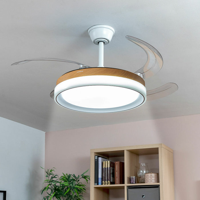 Ventilatore da Soffitto con Luce LED e 4 Pale Retrattili Blalefan InnovaGoods Legno 72 W Ø49,5-104 cm (Ricondizionati A)